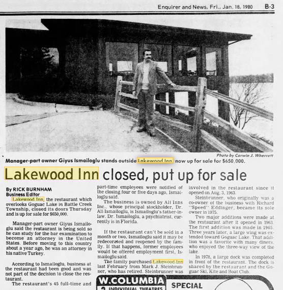 Lakewood Inn - Jan 1980 - Up For Sale After Closing (newer photo)